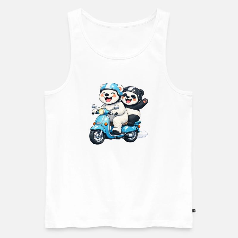 Orso Polare e Panda su uno scooter - Canottiera ecologica premium da uomo - bianco