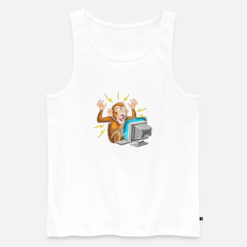 Monkey Computer Outbreak - Men's Premium Organic Tank Top - white