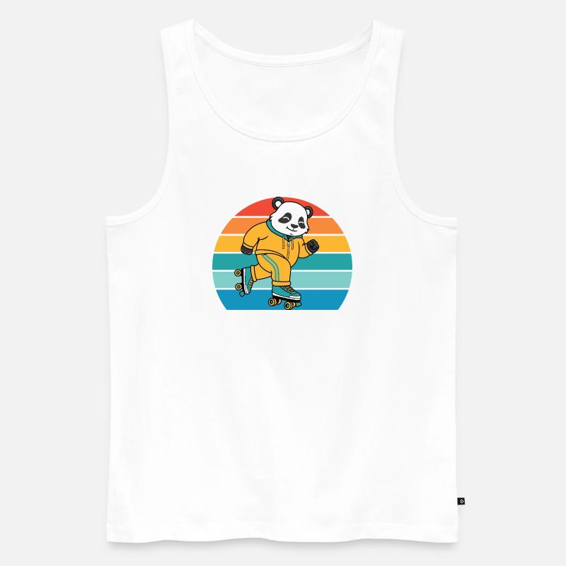 Retro-Panda auf Rollschuhen - Männer Premium Bio Tank Top - Weiß