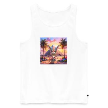 Pharaon Chat au Coucher du Soleil - Débardeur bio Premium Homme - blanc - Devant - Michal (187cm)