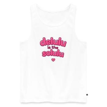 Delulu Pink Bubble Text - Men's Premium Organic Tank Top - white - Front - AI Model Male 178 light (178cm)