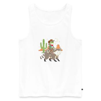 Frog cowboy riding raccoon - Men's Premium Organic Tank Top - white - Front - AI Model Male 178 light (178cm)