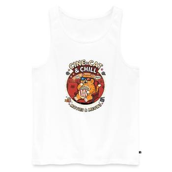 Films Cine Cat Chill Miaule - Débardeur bio Premium Homme - blanc - Devant - AI Model Male 178 light (178cm)