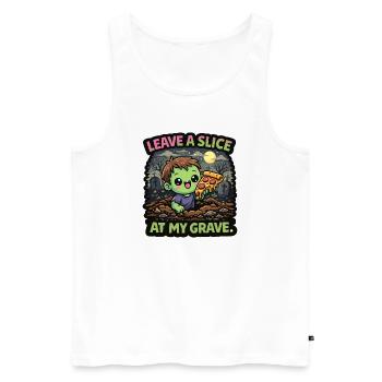 Zombie with slice of pizza in the cemetery - Men's Premium Organic Tank Top - white - Front - Michal (187cm)