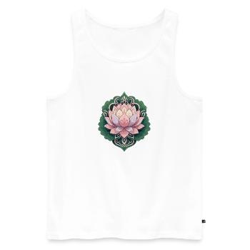 Pinkes Lotusmandala auf Grün - Männer Premium Bio Tank Top - Weiß - Vorne - Michal (187cm)