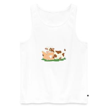 Vache qui lit dans l’herbe - Débardeur bio Premium Homme - blanc - Devant - AI Model Male 178 light (178cm)
