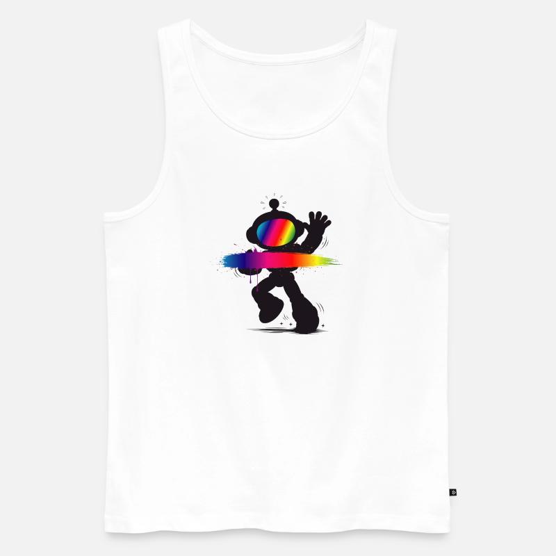 Robot Silhouette Rainbow Splash Design - Men's Premium Organic Tank Top - white