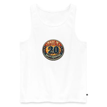 Badges vintage fabriqués en 2006 - Débardeur bio Premium Homme - blanc - Devant - AI Model Male 178 light (178cm)