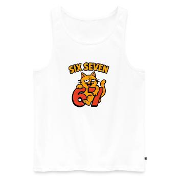 Six Seven Katze 67 Italian Brainrot Humor - Männer Premium Bio Tank Top - Weiß - Vorne - AI Model Male 178 light (178cm)