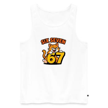 Six Seven Katze 67 Italian Brainrot Humor - Männer Premium Bio Tank Top - Weiß - Vorne - AI Model Male 178 light (178cm)
