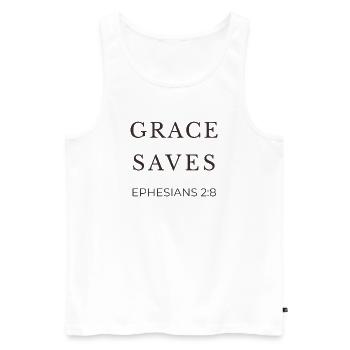 ARRÊTS GRACE | Éphésiens 2 verset 8 | Christian - Débardeur bio Premium Homme - blanc - Devant - Michal (187cm)