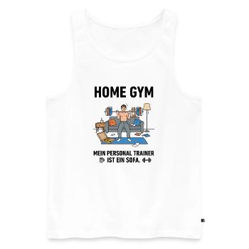 Heimtraining Chaos mit Katze - Männer Premium Bio Tank Top - Weiß - Vorne - AI Model Male 178 light (178cm)
