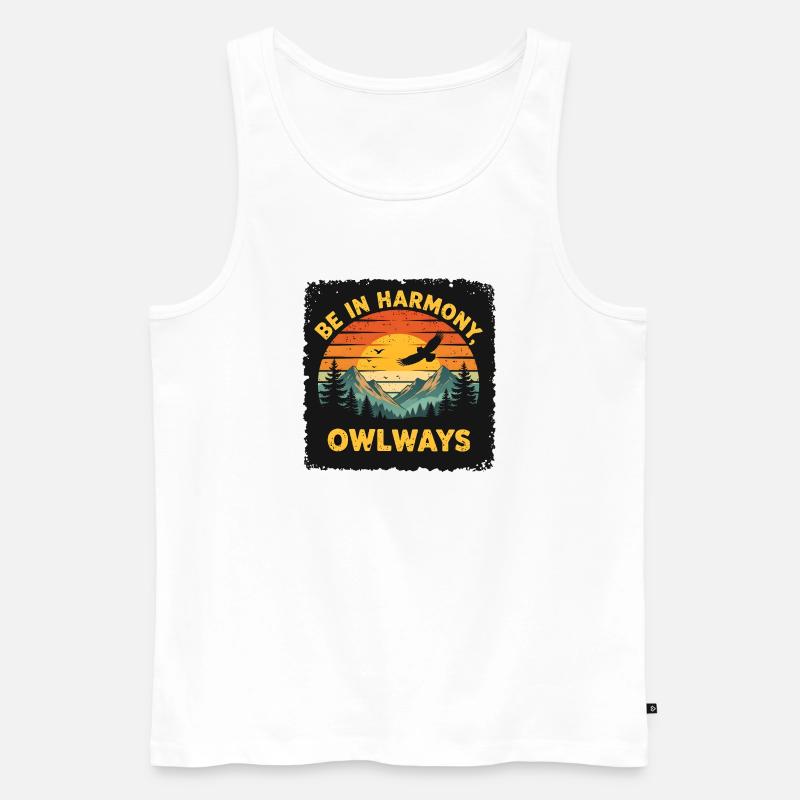 Owl Harmony at Sunset - Men's Premium Organic Tank Top - white