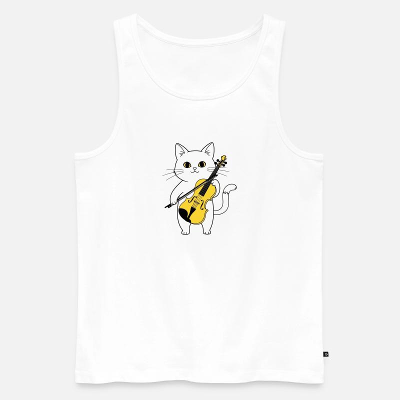 Süße Katze spielt Cello-Chat - Männer Premium Bio Tank Top - Weiß