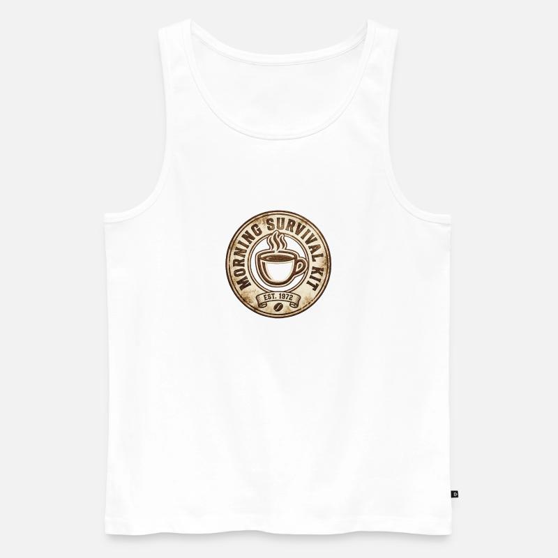 Morgen Survival Kaffee Badge - Männer Premium Bio Tank Top - Weiß