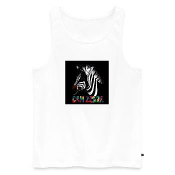 Zebra-Silhouette mit farbenfroher Schrift CANZEBRA - Männer Premium Bio Tank Top - Weiß - Vorne - AI Model Male 178 light (178cm)