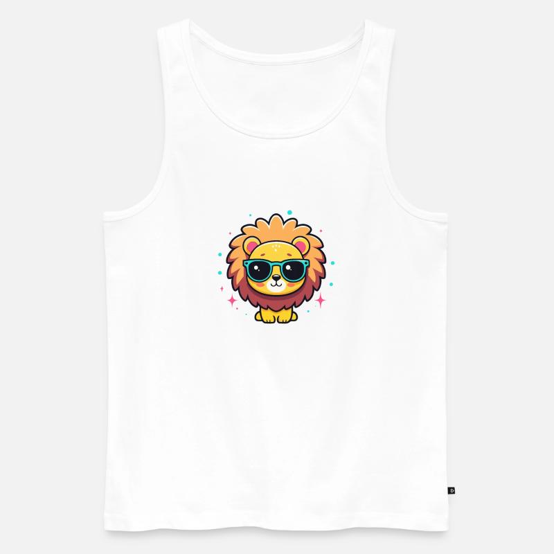 Kawaii-schicker Löwe mit blauer Brille - Männer Premium Bio Tank Top - Weiß