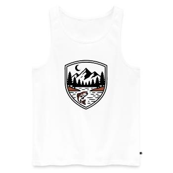 Logo du Bouclier des Poissons de la Forêt des Montagnes - Débardeur bio Premium Homme - blanc - Devant - AI Model Male 178 light (178cm)