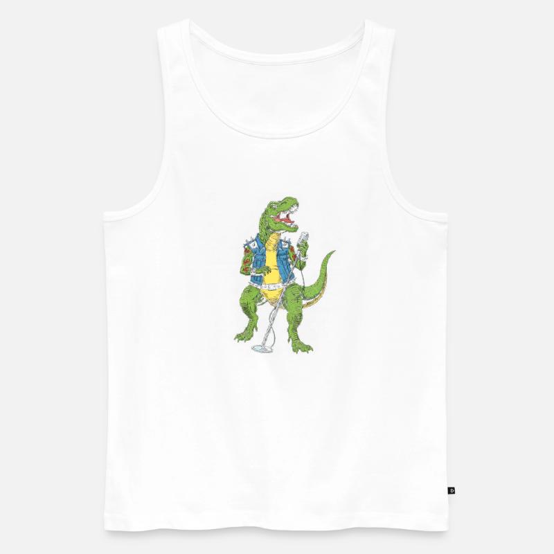 Dino Rock star mit Mikro - Männer Premium Bio Tank Top - Weiß