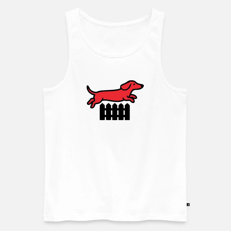 Dackel Sprung Zaun Agility - Männer Premium Bio Tank Top - Weiß