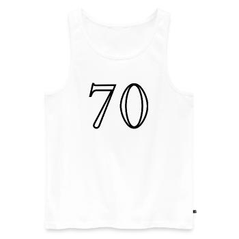70. 70 ANS. 70e ANNIVERSAIRE. ANNIVERSAIRE 70 ANS. - Débardeur bio Premium Homme - blanc - Devant - Michal (187cm)