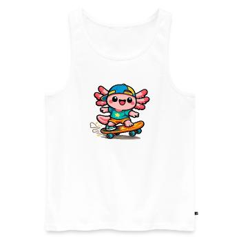 Axolotl skateur Kawaii Wing - Débardeur bio Premium Homme - blanc - Devant - Michal (187cm)