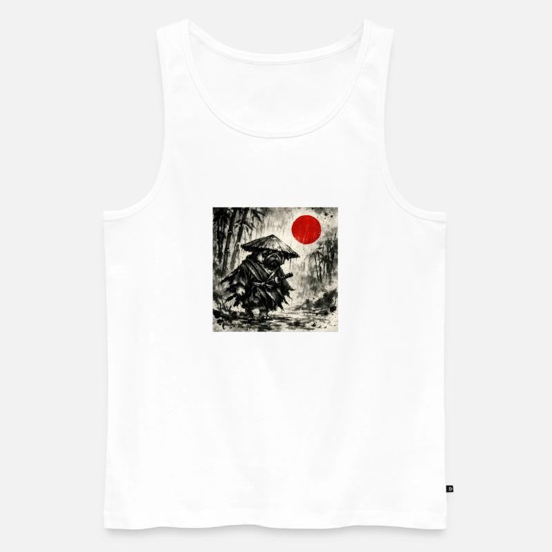 Samurai Pug Dog Japanisches Tusche-Waschbild - Männer Premium Bio Tank Top - Weiß