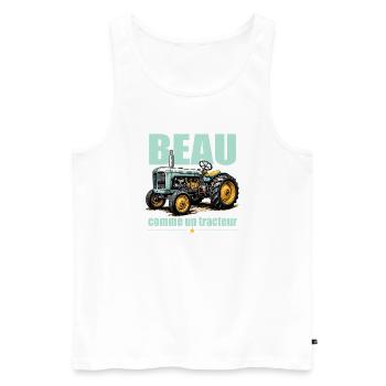 Beau comme un tracteur humour vintage - Débardeur bio Premium Homme - blanc - Devant - AI Model Male 178 light (178cm)