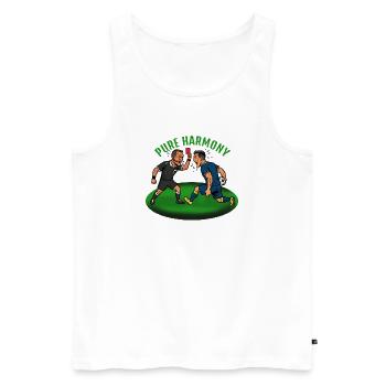 Pure Harmony: Meckern im Fußball - Männer Premium Bio Tank Top - Weiß - Vorne - AI Model Male 178 light (178cm)