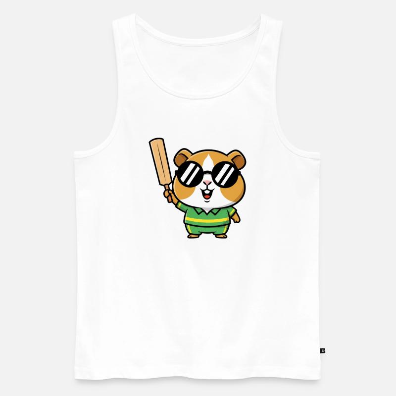 Cooler Hamster Mit Cricket Schlaeger - Männer Premium Bio Tank Top - Weiß