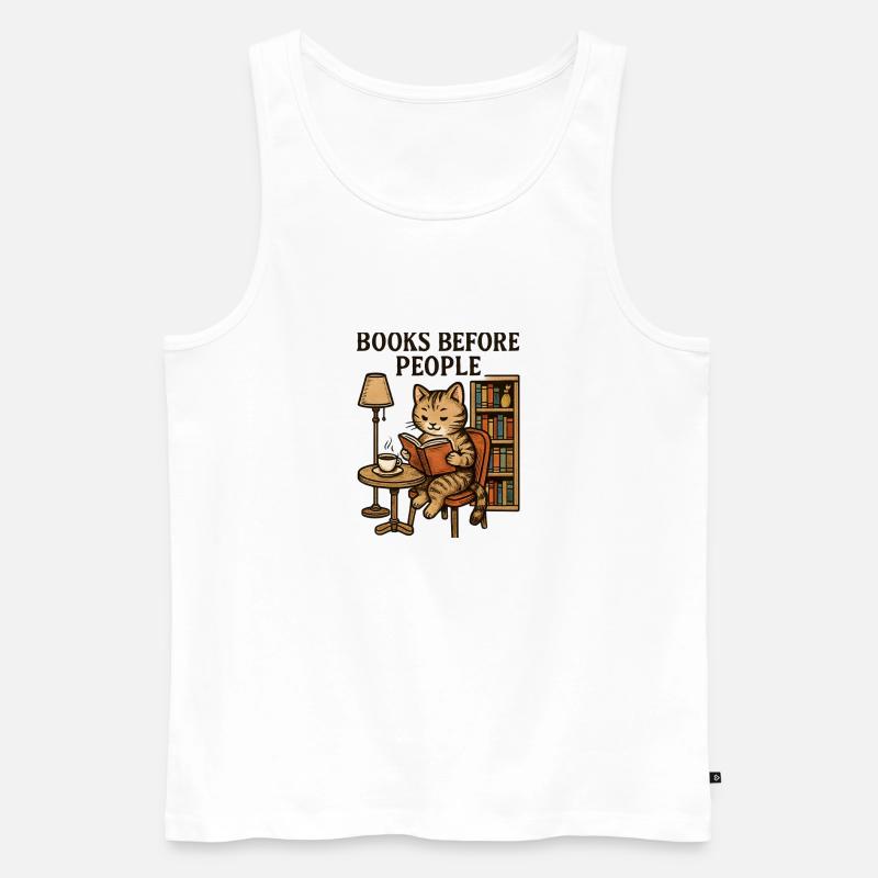 Bücher vor Menschen Katzencafé - Männer Premium Bio Tank Top - Weiß