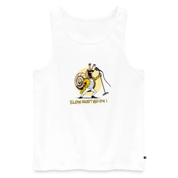 SLOW MUST GO ON – Rock- und Humor-Schnecke - Männer Premium Bio Tank Top - Weiß - Vorne - Michal (187cm)