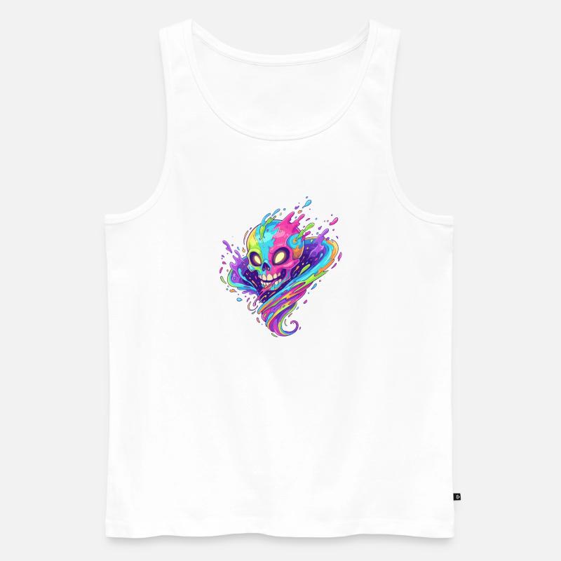 Neon Schädel Farbtaumel - Männer Premium Bio Tank Top - Weiß