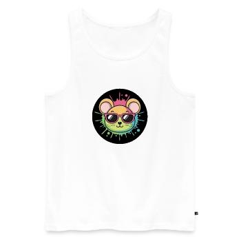 Souris arc-en-ciel lunettes néon Badge - Débardeur bio Premium Homme - blanc - Devant - Michal (187cm)