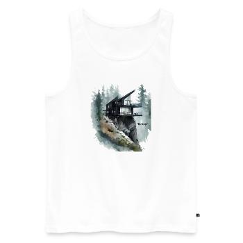 Évasion de la maison de verre sur la falaise - Débardeur bio Premium Homme - blanc - Devant - AI Model Male 178 light (178cm)