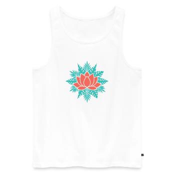 Lotus corail aux feuilles sarcelle - Débardeur bio Premium Homme - blanc - Devant - AI Model Male 178 light (178cm)