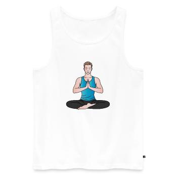 Yoga Mann Meditation Fitness Wellness Design  - Männer Premium Bio Tank Top - Weiß - Vorne - Michal (187cm)