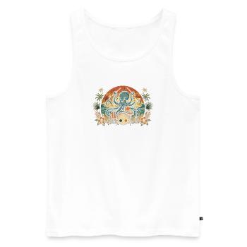 Tropical Octopus Drummer - Men's Premium Organic Tank Top - white - Front - Michal (187cm)