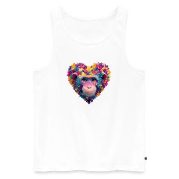 Jeu de couleurs cœur de singe avec guirlande de fleurs - Débardeur bio Premium Homme - blanc - Devant - AI Model Male 178 light (178cm)