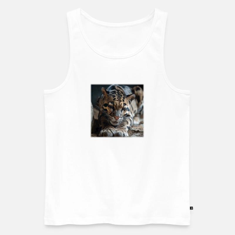 Clouded leopard resting pose Expressive wildcat - Men's Premium Organic Tank Top - white