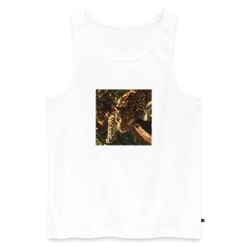 Léopard sur branche Puissant motif de grand félin - Débardeur bio Premium Homme - blanc - Devant - Michal (187cm)