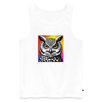 Eule - Männer Premium Bio Tank Top - Weiß - Vorne - AI Model Male 178 light (178cm)