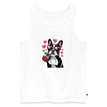 Bouledogue français avec rose et lunettes en forme de cœur - Débardeur bio Premium Homme - blanc - Devant - Michal (187cm)