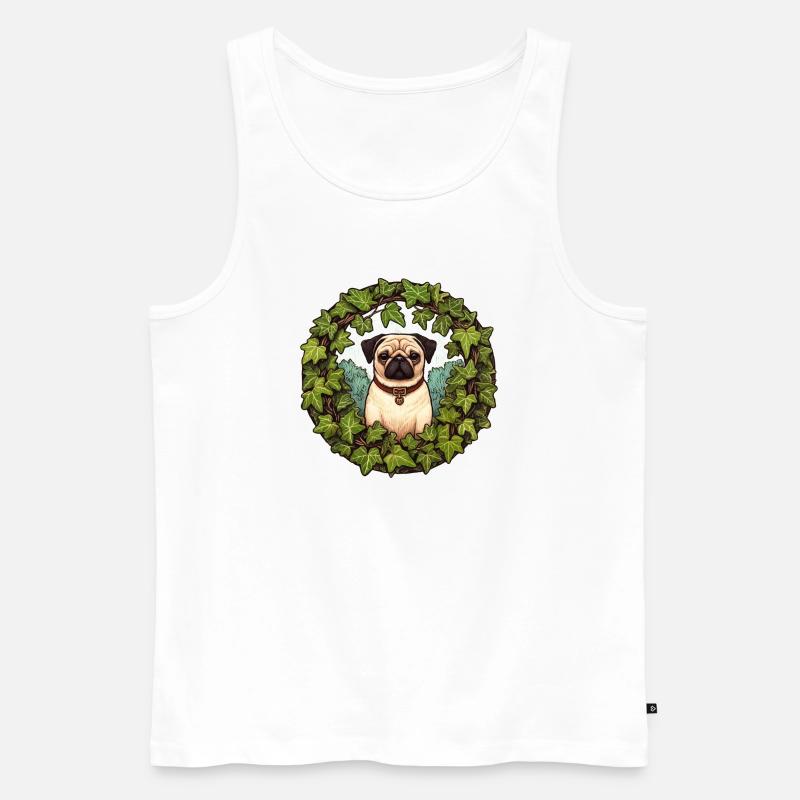 Mops im Efeukranz - Männer Premium Bio Tank Top - Weiß