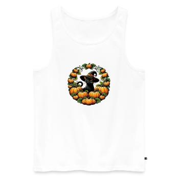 Pumpkin Circle Witch Cat - Men's Premium Organic Tank Top - white - Front - AI Model Male 178 light (178cm)