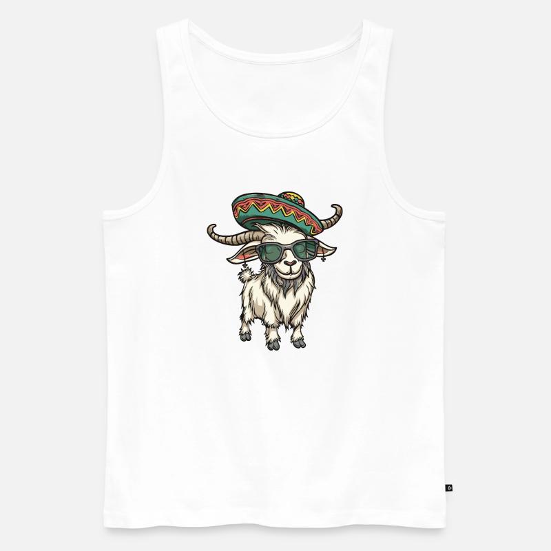 Bergziege Comic Lustig Sombrero - Männer Premium Bio Tank Top - Weiß