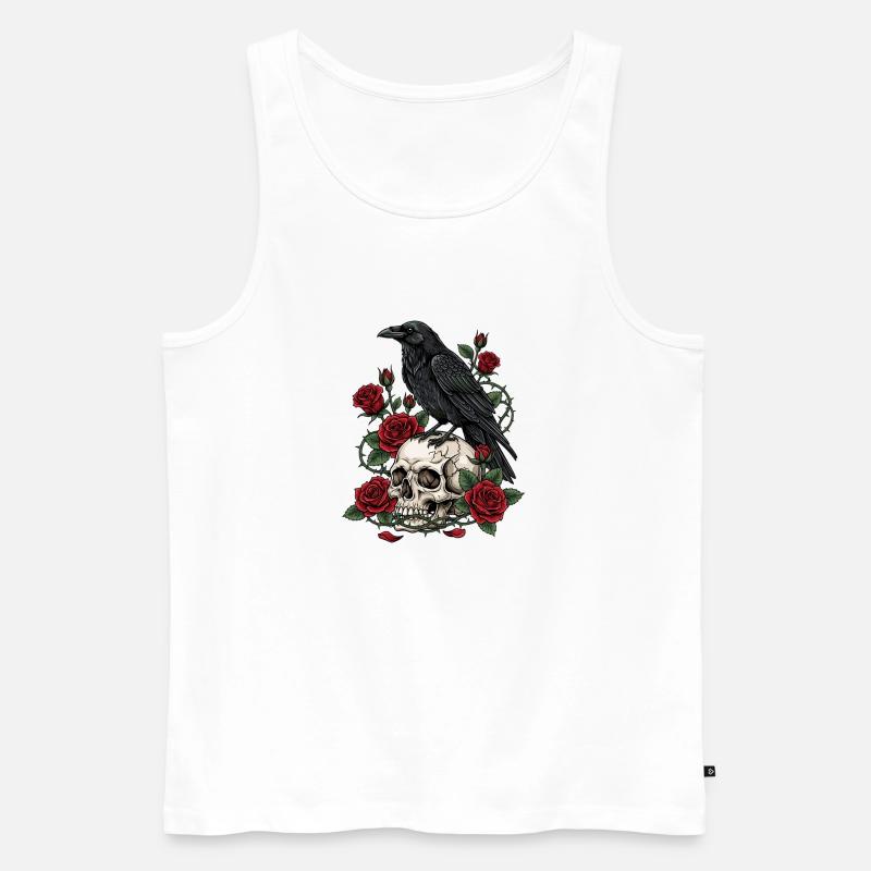 Mitternachtskrähe auf Totenkopfrosen - Männer Premium Bio Tank Top - Weiß