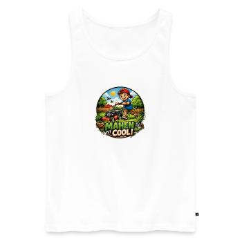 Tondre, c’est cool – enfant tondre la pelouse - Débardeur bio Premium Homme - blanc - Devant - Michal (187cm)