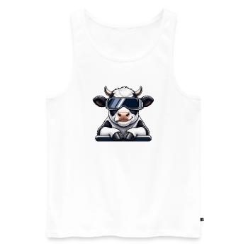 Éleveur de vaches cool Fermier Fermier Joueur de dessins animés VR - Débardeur bio Premium Homme - blanc - Devant - Michal (187cm)