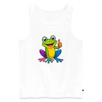 Dessin animé grenouille colorée pouce levé animal drôle - Débardeur bio Premium Homme - blanc - Devant - Michal (187cm)
